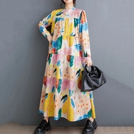 XITAO Full Sleeve Print Stand Collar A-line Dress Slimming   Loose Casual All-match Autumn 2024 Wome