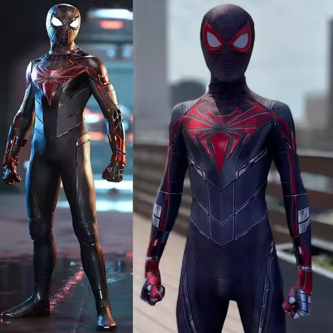 PS5 Spider Man Cosplay Miles Morales Advanced Tech Suit Costume Superhero Zentai Bodysuits Jumpsuit 