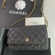 全新 new Chanel classic WOC caviar black 香奈兒經典荔枝魚子醬牛皮鏈條銀包 wallet on chain AP0250