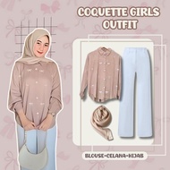 KEMEJA One set of korean hijab|Campus outfit (coquette shirt, culottes, Bella square hijab) -LU052
