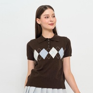 Chocochips - Journey Top Knitted Top Wanita Short Sleeve/ Collared/ POLO argyle Pattern/ Casual Mode