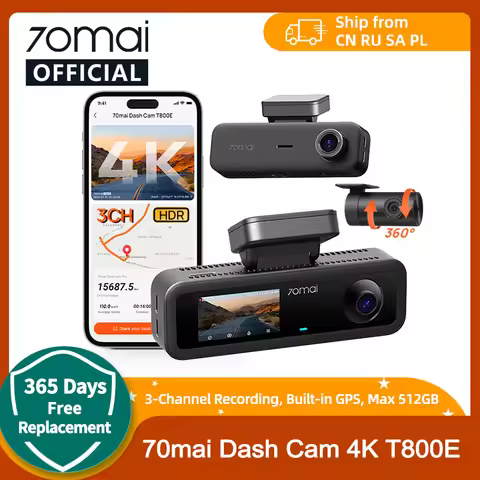 70mai 4K T800E 3-Channel Dash Cam Front Rear Interior 3-in-1 Voice Control 24H Parking Supercapacito