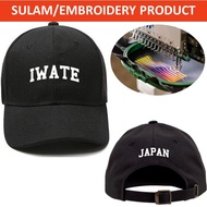 EMBROIDERY SULAM IWATE JAPAN WORDING LOGO BASEBALL 100% POLYESTER CAP ADJUSTABLE STRAP BLACK