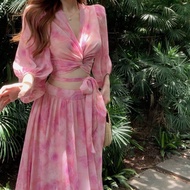 Women's Summer Beachwear Two-Piece Chiffon Set - Bohemian Style Vacation Outfit