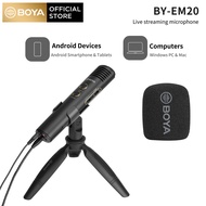 BOYA BY-EM20 Live Streaming Singing Handheld Microphone With Mini-Tripod Mic Holder With 3.5mm Input/Output 3.5mm USB Type-C Mic for Android Smartphone Laptop Notebook PC Computer