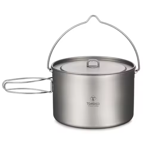 TOMSHOO Camping Cookware Titanium Pot 0.75L/0.9L/1.1L/1.6L/2L/2.8L Ultralight Hanging Pot w Lid Fold