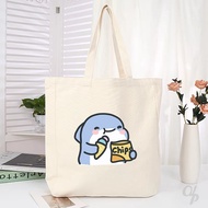 Fat shark Motif Canvas Tote Bag/baby shark/Cute shark Antem/Cute Duck Child/totebag Shopping Bag