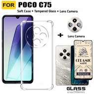3in1 Poco C75 เคสโทรศัพท์กันกระแทกสําหรับ Poco C65 C61 เซรามิค Frosted ฟิล์มกระจกนิรภัยและฟิล์มเลนส์