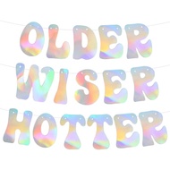 BEISHIDA Iridescent Glitter Older Wiser Hotter Banner - DIY - Birthday Banner Decoration for 40th 50