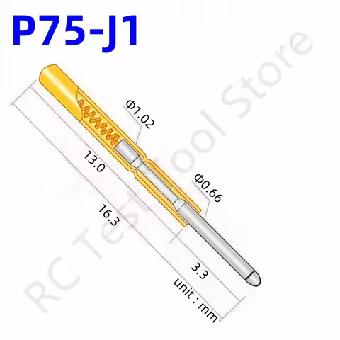 100PCS P75-J1 Spring Test Probe Pogo Pin Test Pin Dia 1.02mm Tip Dia 0.66mm Length 16.3mm P75-J Test