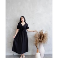 manda dress casual dress korean style sabrina jumbo ready size l-xxxxl - hitam xxxl