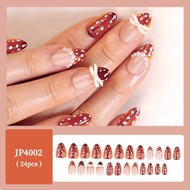 24pcs French Style False Nails Tips Red New Year Color Nails Sets with Pearl Flower Design Press on 