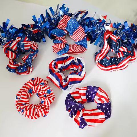 6Pcs American Flag Satin Hair Rope American Independence Day Party Decoration for 4th of July USA Bi
