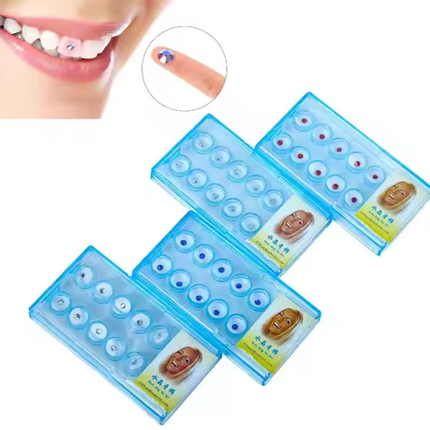 10pcs/Box 2mm Dental Colorful Crystal Tooth Fashion Jewelry Gem Decor with Box Teeth Decorations For