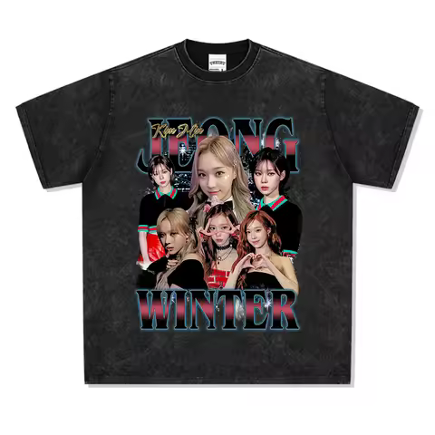 Men's Fashion AESPA Short-sleeved T-shirt Girl Group Karina Winter Ning Yizhuo Giselle Korean Women'