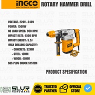 INGCO Industrial Rotary Hammer Drill / Chipping Gun RH150028 SDS Plus Chuck System Professiona Power