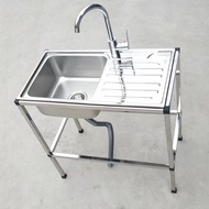 Stainless steel 1-drawer, 1-door sink with legs, faucet, drainer 75*40*75cm