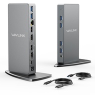 DisplayLink Docking Station Dual Monitor, WAVLINK 14-in-1 Aluminum USB-C/A Laptop Dock with 2x5K HDM