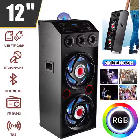 5000W Portable Bluetooth Party Speaker DJ Karaoke Heavy Bass Rechargeable Sound System Led Light Dua
