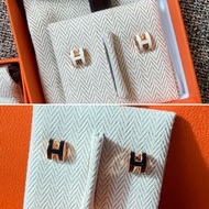 Hermes Mini Pop H 耳環 玫瑰金/白 & 玫瑰金/黑