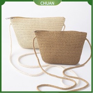 CHUAN หลอดดูดน้ำ กระเป๋า Crossbody ง่ายๆ ที่จับแบบนุ่ม กระเป๋าถือฟาง ทันสมัยและทันสมัย จุได้มาก กระเป๋าชายหาดสำหรับเด็ก การเดินทางการเดินทาง