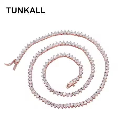 3mm Rose gold color Brass White Cubic Zircon 3 Prong Tennis Chain Women Necklace Jewelry Gift BC101