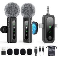 Noise Cancelling Wireless Lav Mic 4 in 1 Clip On Microphone with Rotating Magnetic Clip for Smartpho