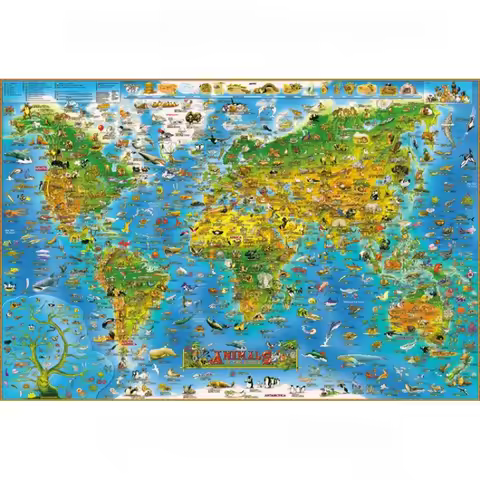 Animal World Map Jigsaw Puzzle - 500/1000/1200/2000 Pcs, 38x52cm to 70x100cm, Educational Wildlife G