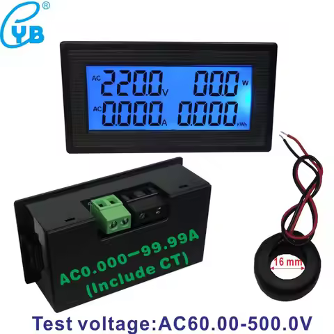 AC 100A LCD Digital Voltmeter Ammeter AC 60-500V LCD Voltage Current Meter Power Factor Frequency En