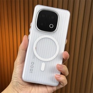 Magnetic Wireless Charger Case For Vivo IQOO 13 Case Matte Transparent Luggage Stripe Back Cover Har