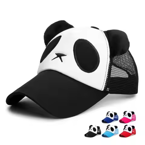 Fashion Breathable Panda Baseball Cap Adjustable Snapback Cartoon Panda Snapback Sun Hat Mesh Hollow