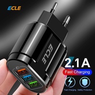 Ecle Charger 3 Port 30W QC3.0 Fast Charging