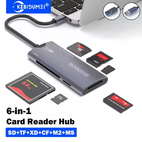 KEBIDUMEI 6-in-1 USB HUB Type-C HUB Multi-Function Card Reader Docking Station SD/TF/XD/CF/MS/M2 Mem