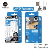 wk design Fastcharging Charger 3a Charging Cable 20w usbc For i5-i17 s20-s26 phone Android 1 Year A