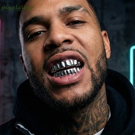 PIXELGLOW Teeth Grillz Caps, Glossy  Anti Slip Teeth Grillz Top Bottom Set,  Silver Shiny Gold Teeth