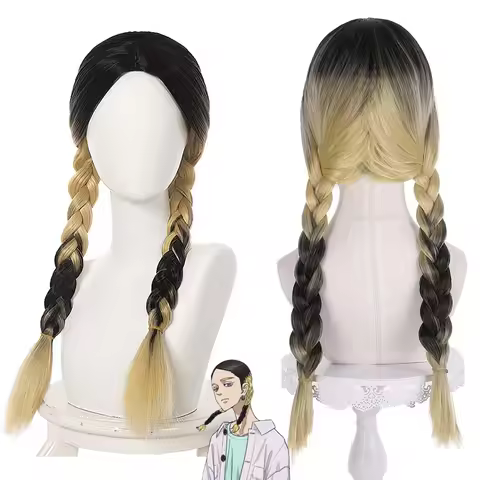 Anime Tokyo Revengers Cosplay Haitani Ran Black Gradient Yellow Long Braid Wig