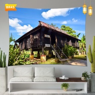 Banner Decoration / Backdrop Rumah Kampung Hari Raya Aidilfitri / Backgroud Raya Rumah Kampong / Ope