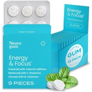 Neuro Gum | Nootropic Energy Caffeine Gum | 40mg Caffeine + 60mg L-theanine + B Vitamins for Energy 