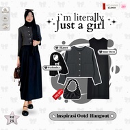 Rona - College Outfit Wanita | Black Pashmina, Gemma Grey Blazer, Black Inner Dress | College Outfit