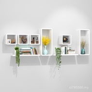 Rak Penyimpanan TV Putih Rak Grid Ruang Tamu Latar Belakang Kayu Pejal Dipasang di Dinding Rak Dindi