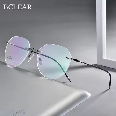Ultralight Titanium Alloy Rimless Men Glasses Frame Square Eyeglasses Myopia Prescription Frames For