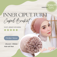 CIPUT TURKI DALEMAN KERUDUNG | CIPUT TURKI CEPOL TALI BELAKANG ANTI PUSING RAYON PREMIUM BRUKAT SANG