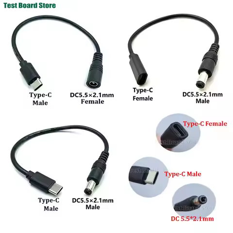 1/2/5pcs DC Type-C to 5.5*2.1 Male/Female Cable 5521 Power Jack DC Power Conector 5.5x2.1 Adapter US