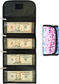 Money Wallet Organizer for Cash with 4 Zippered Pockets - Cash Bag with Dividers - Handy Currency Or