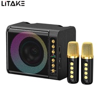 T203 Karaoke Machine With 2 Microphones TF Card U Disk Player Portable Speaker Studio Subwoofer For Outdoor Party Meeting