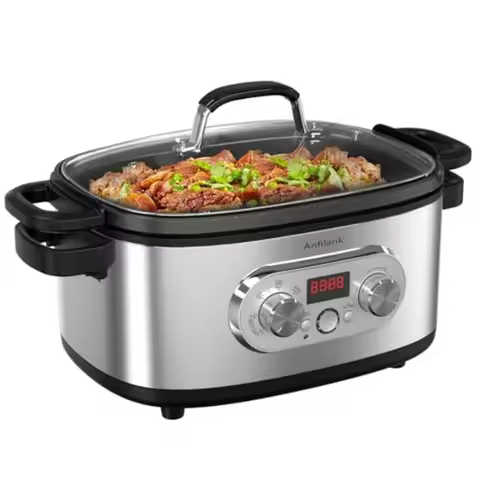 10-in-1 Programmable Slow Cooker with Timer 6.8 Quart Crock Pot Presets to Sous Vide Bake Saute Cook