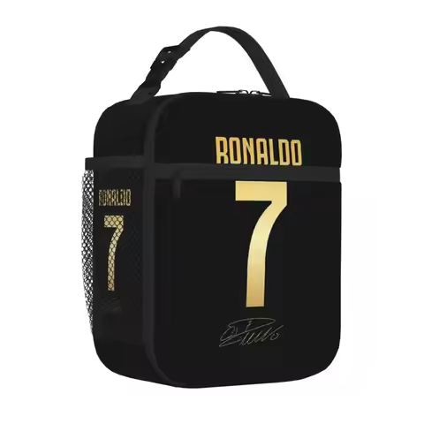 CR7 Soccer Lovers Print Insulated Lunch Bag Reusable Portable Oxford Thermal Cooler Lunch Bento Tote
