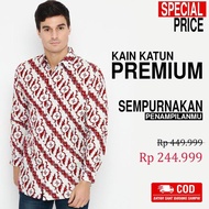 KEMEJA BATIK PRIA Kemeja Lengan Panjang Slimfit Motif Lereng Putih