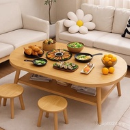 Modern Table Oval Small Apartment Eating Style Simple Leg Log Dining Table Household Solid Wood Rent
