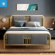 臺灣質保鐵藝床架 現代簡約輕奢新中式鐵藝床1.2米1.8米金色軟靠鐵床架金屬雙人鐵床